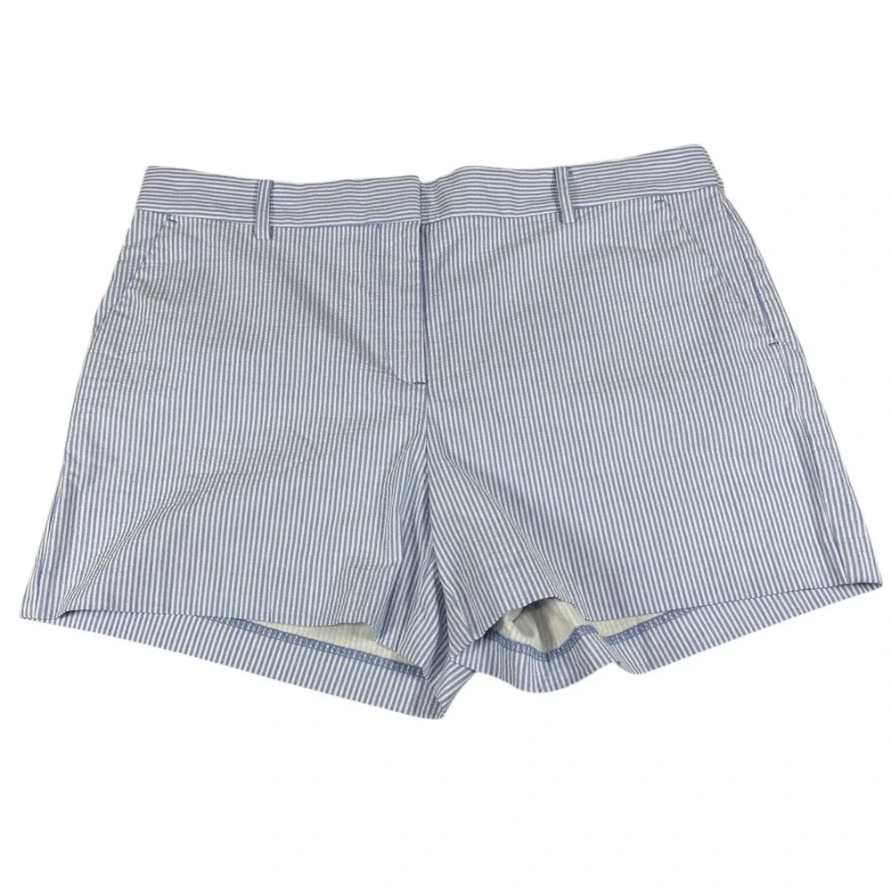 LOFT NWT Seersucker Blue‎ White Striped Riviera Shorts 14 100% Cotton Summer - Picture 2 of 8